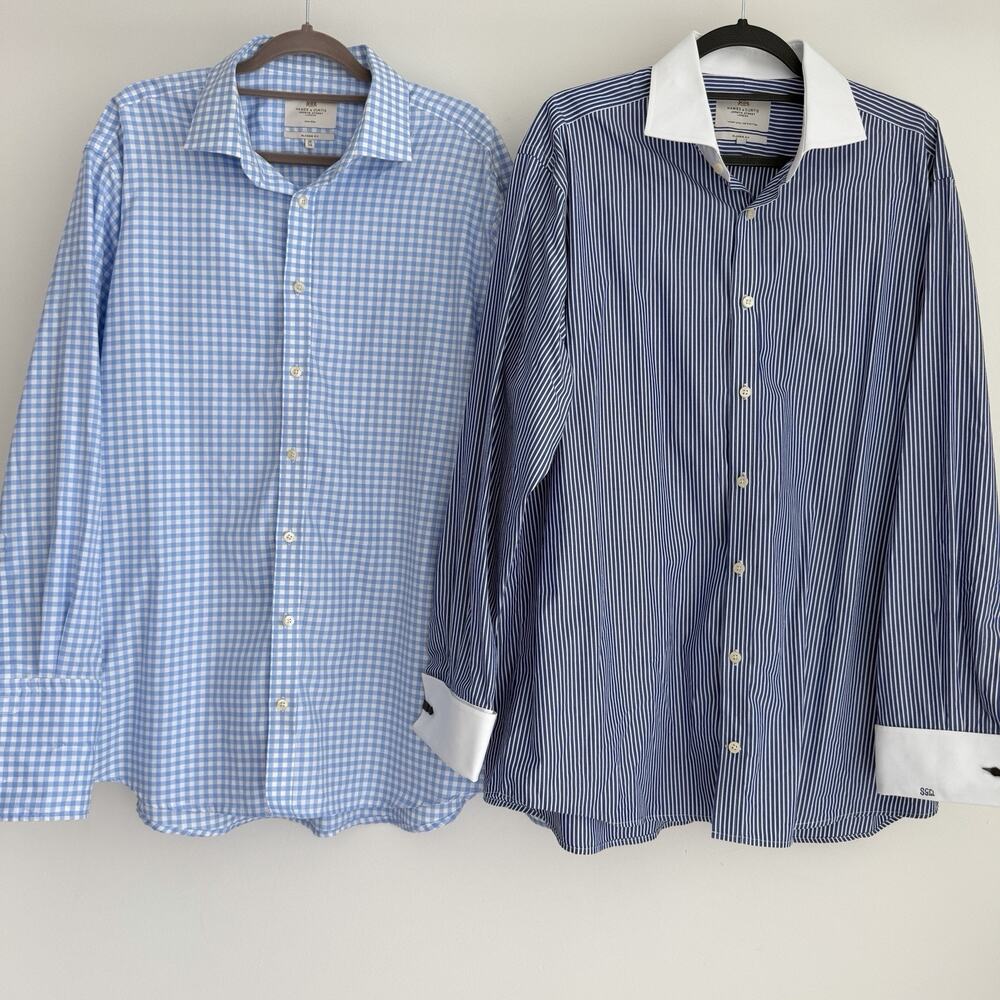 Hawes & Curtis Dress Shirt Sz 18 French Cuffs Bengal Stripe Classic Fit Lot Of 2